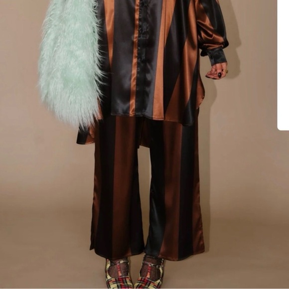 Dressed in LALA Black and Brown Striped Pantsuit - Picture 3 of 5